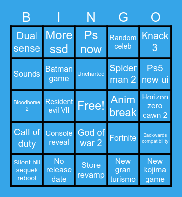 Ps5 bingo Card