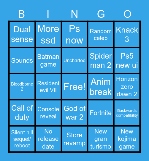 Ps5 bingo Card