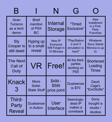 Ghost's PlayStation 5 Bingo Card