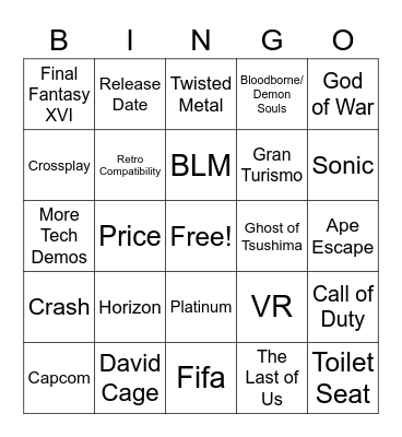 PS5 Predictions Bingo Card