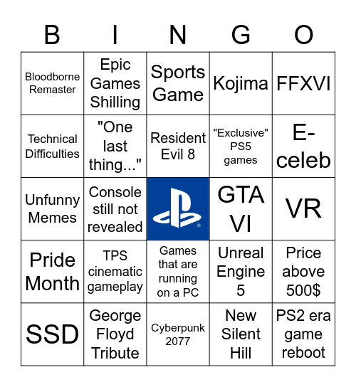 PS5 Bingo Card