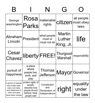 Government  Bingo Card