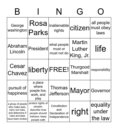 Government  Bingo Card