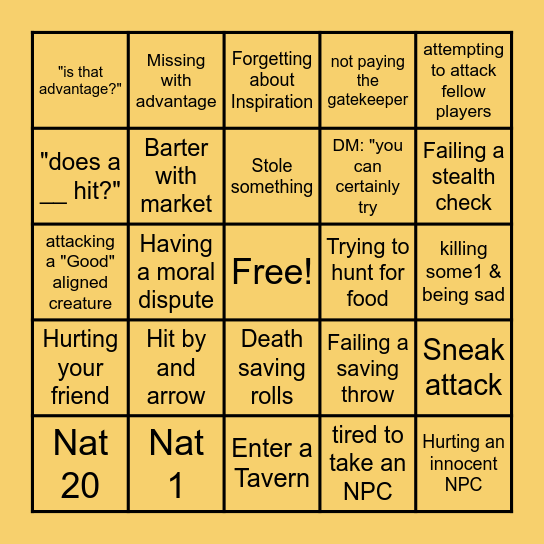 DnD Bingo Card