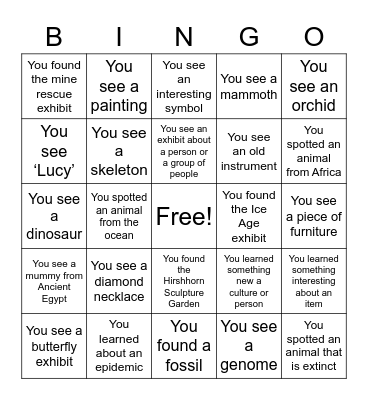 Virtual Museum Bingo Card