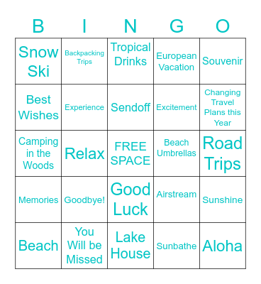Sarah's Bon Voyage Happy Hour Bingo Card