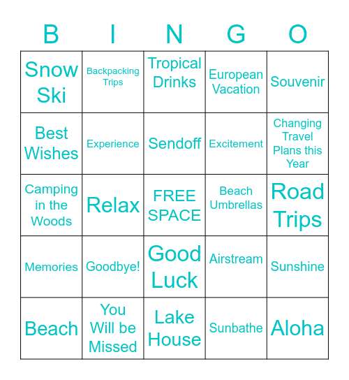 Sarah's Bon Voyage Happy Hour Bingo Card
