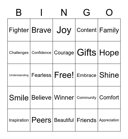 Woman to Woman Bingo Card