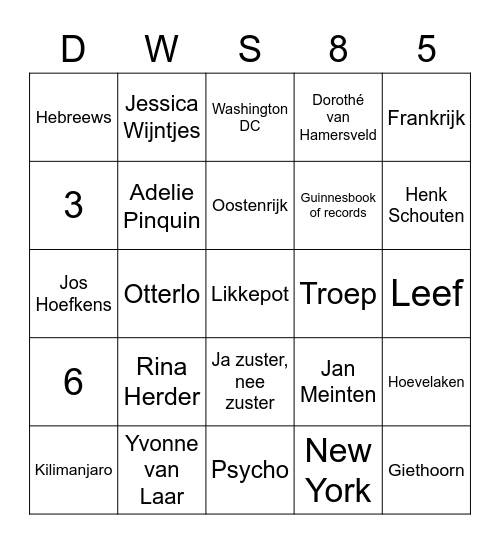 Feestavond DWS Bingo Card