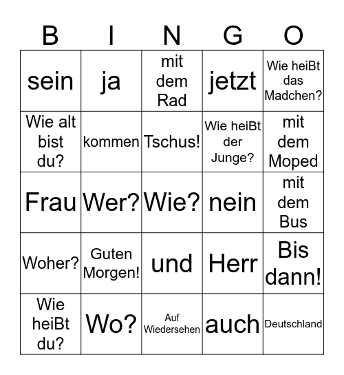 German 1 Bingo Card