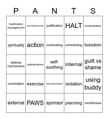 Recovery Jeopardy Bingo Card