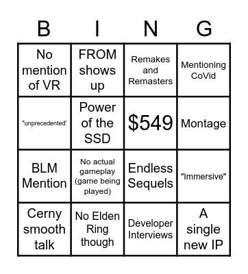 Sony Bingo Card