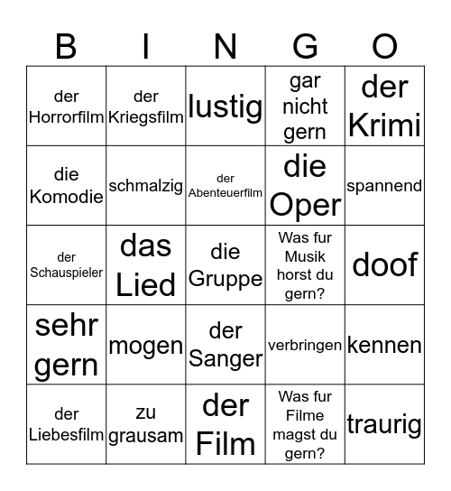 German 2 Bingo Card