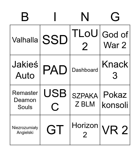 SONYYYYYYY Bingo Card