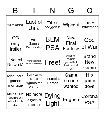 Playstation 5 Bingo Card