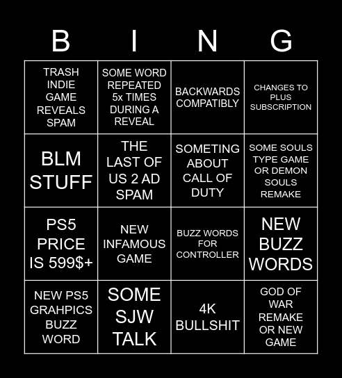 ps reveal Bingo Card