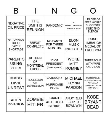 2020 IS CRAZY – Official Bingo Card Bingo Card