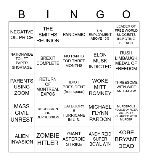 2020 IS CRAZY – Official Bingo Card Bingo Card