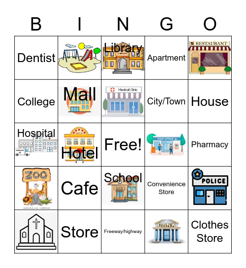 Places Around Town Bingo Card