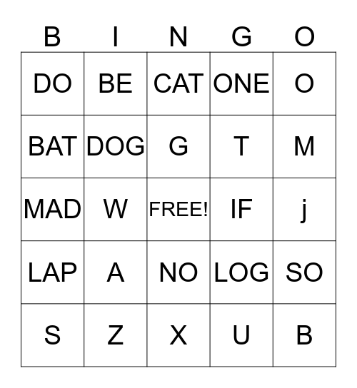 Know I know my ABCs Bingo Card