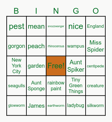 James and the Giant Peach Bingo Card