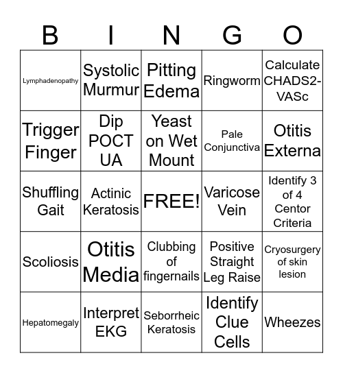 Family Medicine Bingo Card