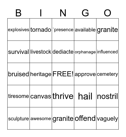 Vocabulary Bingo Card