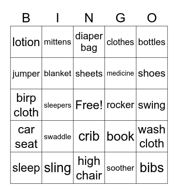 Baby Spencer Bingo Card