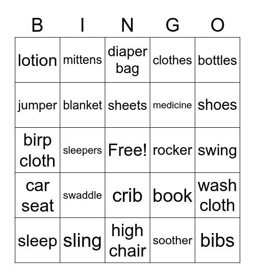 Baby Spencer Bingo Card