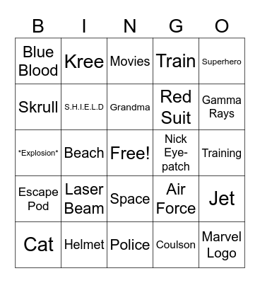 Captain Marvel Bingo Card