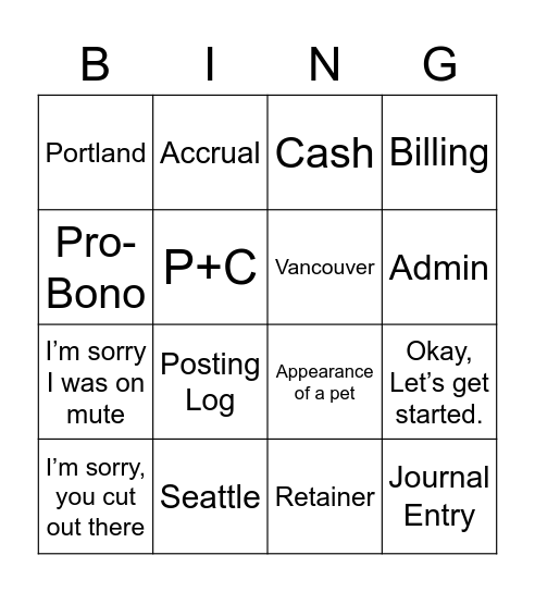 Business Office Call Bingo Card