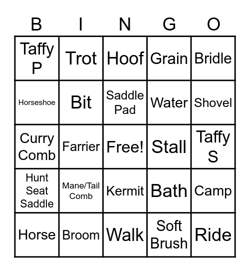 SMWC Equine Bingo Card