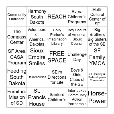 CHDP United Way Bingo Card