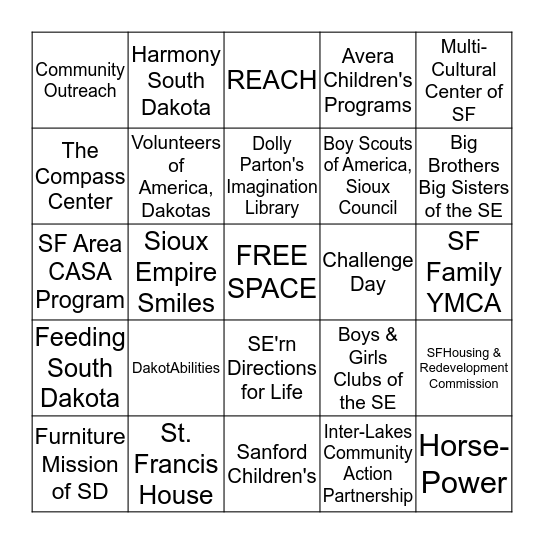 CHDP United Way Bingo Card