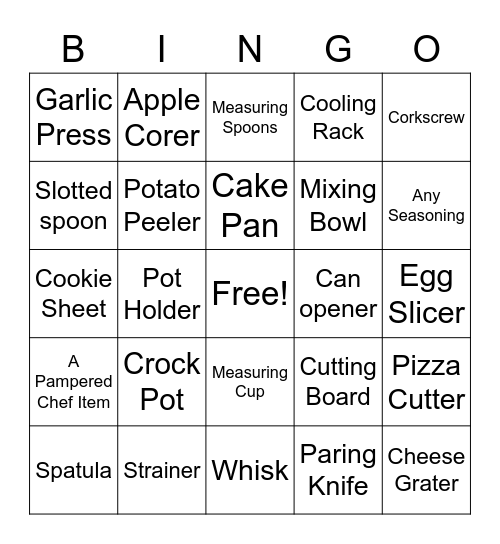Kitchen Items Bingo Card