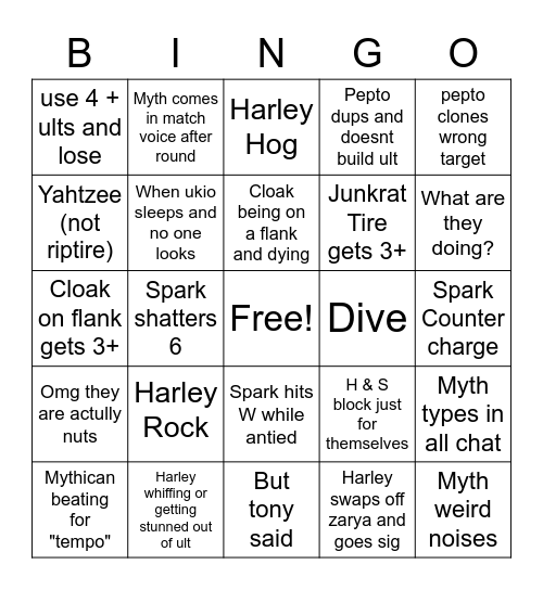 B team Bingo Card