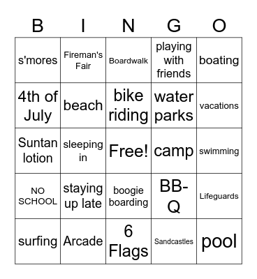 Summer Time, Summer Fun! Bingo Card