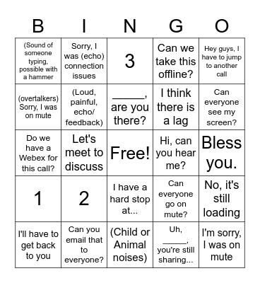 Conference Call Bingo Card