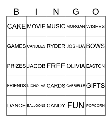 B  I  R  T  H  D  A  Y   Bingo Card