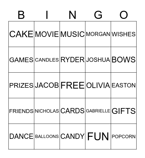 B  I  R  T  H  D  A  Y   Bingo Card