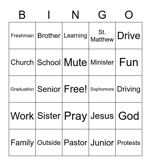 Youth Zoom Bingo Card