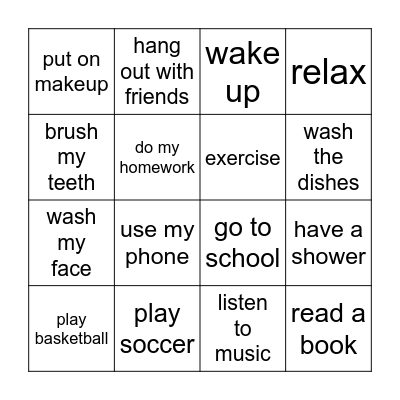 What do you do every day? Bingo Card