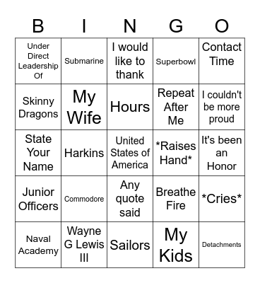 Change of Command Bingo Card