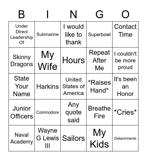 Change of Command Bingo Card