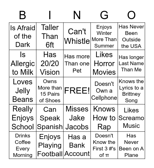 2nd "Anyone Who" Sheet Bingo Card
