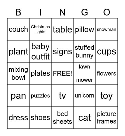 Garage Sale Bingo Card