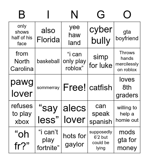 Steven’s Bingo Card