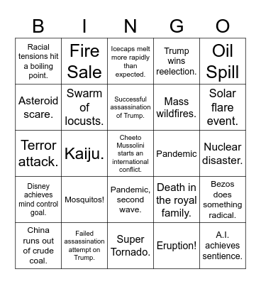 2020 Disaster Bingo Card