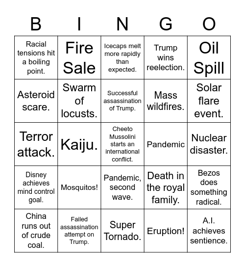 2020 Disaster Bingo Card