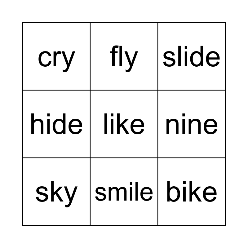 Long i sound Bingo Card